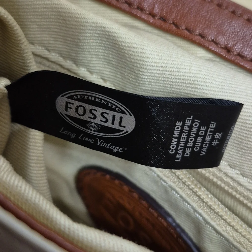 Fossil Memoir Novella Turn Lock Flap Brown & Cream Leather Crossbody Bag/Purse - Picture 7 of 15
